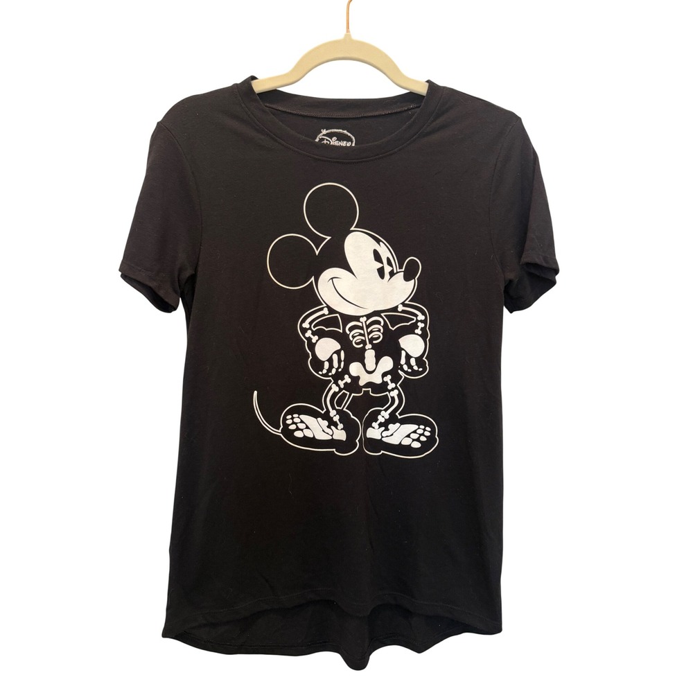 Disney Mickey Mouse Skeleton Graphic T-Shirt Black XS Halloween Spooky